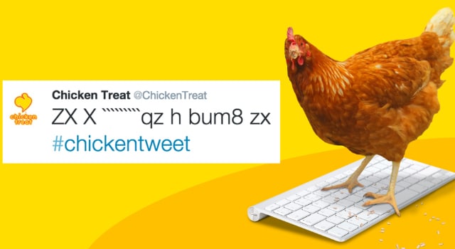 Une poule tweete pour promouvoir une chaîne de restaurants vendant du poulet
