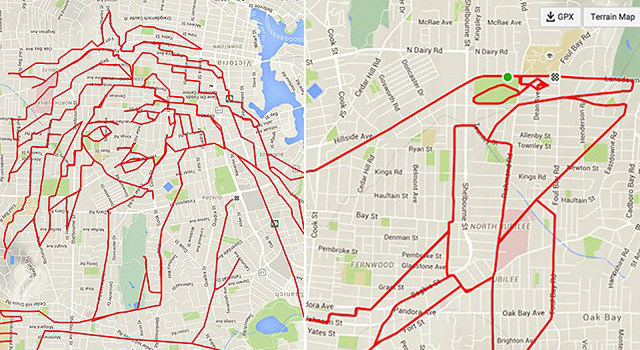 Des dessins virtuels tracés à vélo avec un GPS