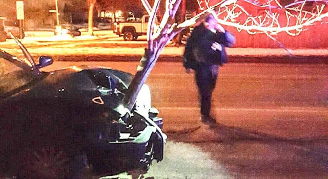 Arrêtée ivre au volant avec un arbre coincé dans sa voiture